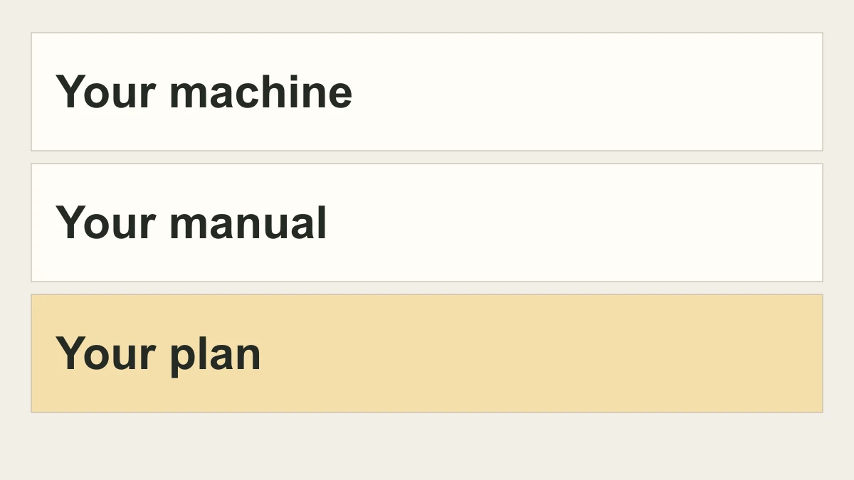 Road roller planning graphic linking the machine, its manual and the maintenance record.