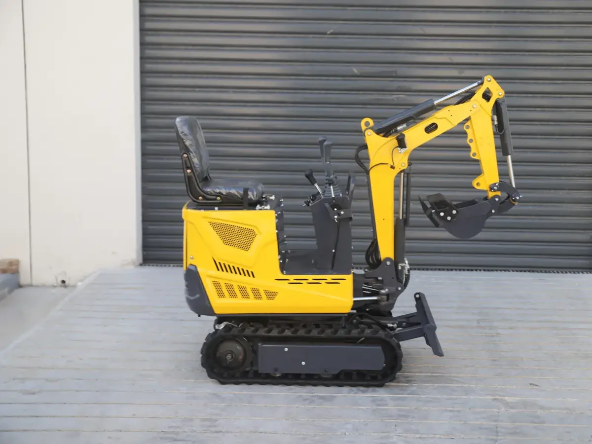 06Q mini excavator left-side profile showing compact tail, tracks, and boom geometry