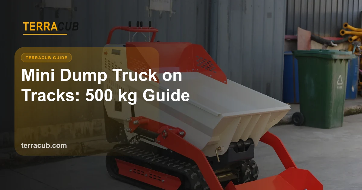 Blue dump truck unloading gravel at a construction site — the same material-displacement task a 500 kg mini dump truck on tracks handles on tight residential and commercial sites where larger machines cannot access