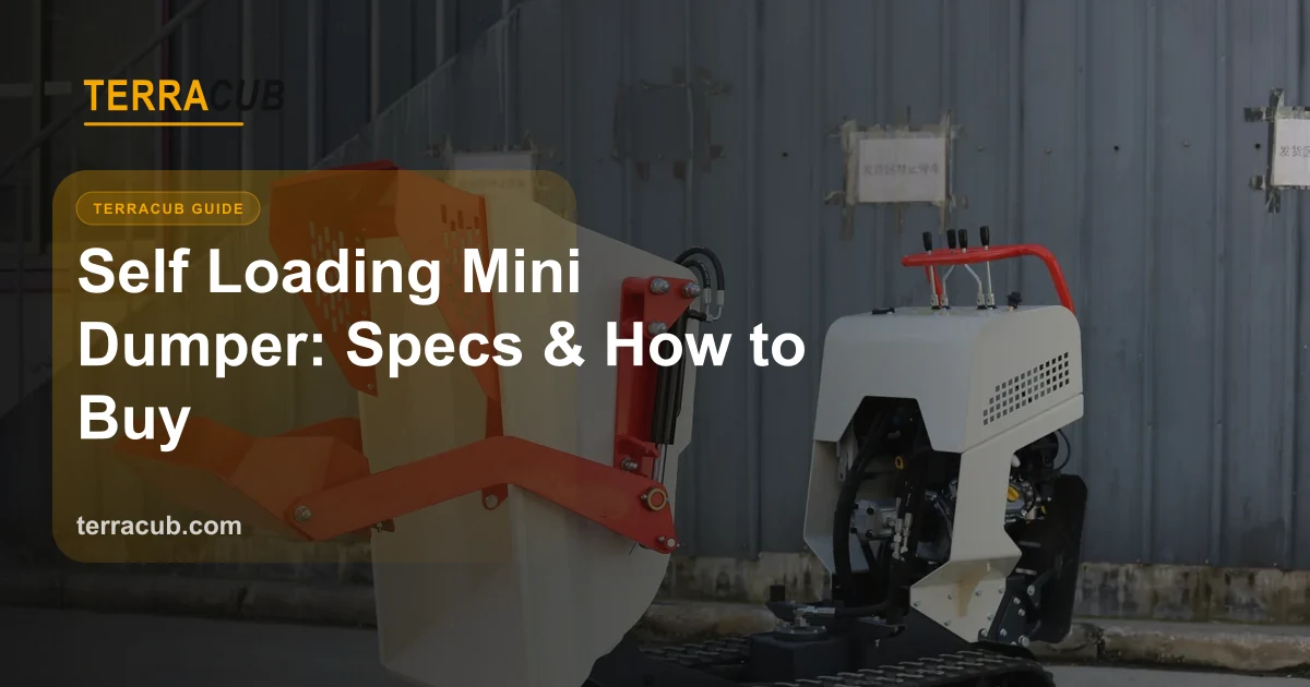 Bulldozer with front loading blade working on a construction site — the same front-blade principle that defines the self-loading mini dumper