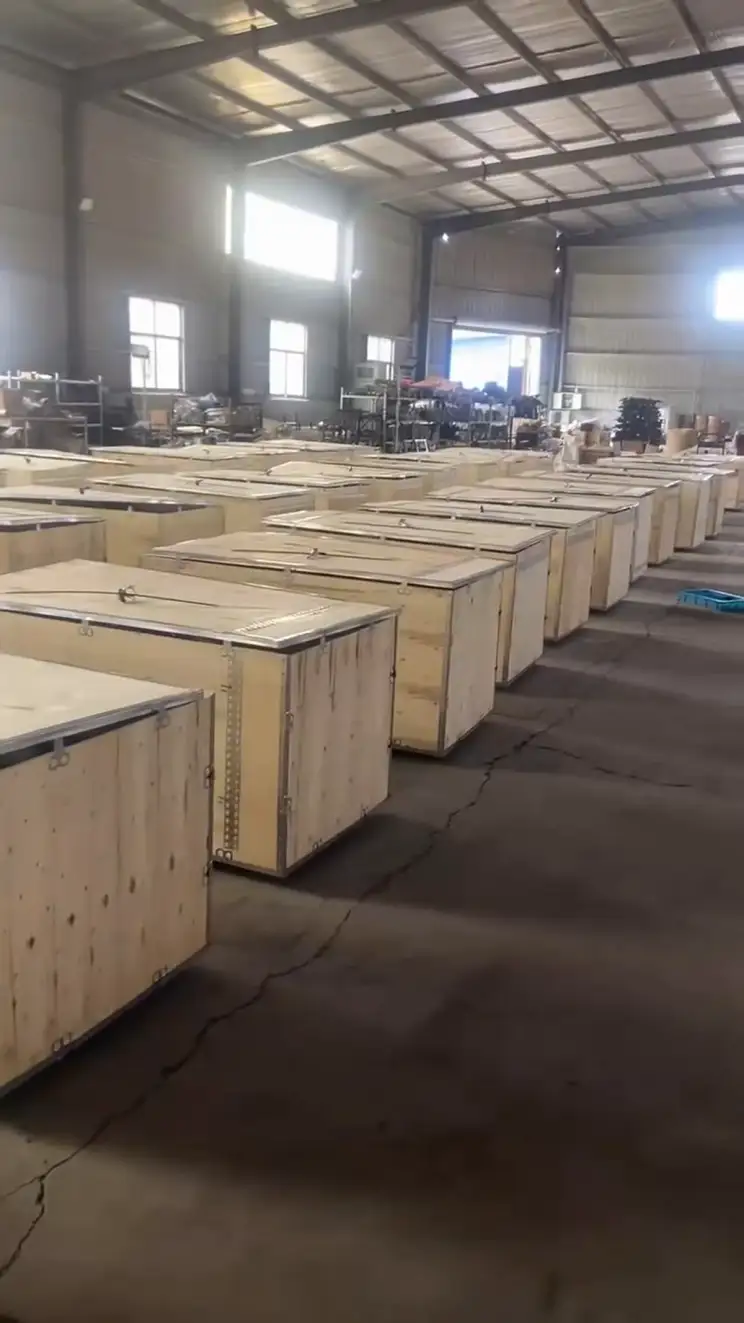 Wooden shipping crates prepared for YW370 snow sweeper orders